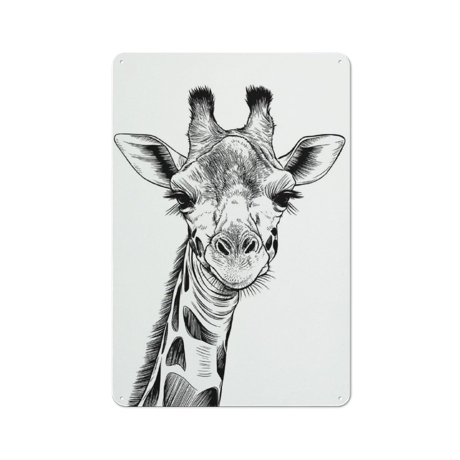Junmoney Sketch Of A Giraffe Printed Metal Sign 30X20cm For Pub Or Café, With Clear Industrial Wall Decor Character