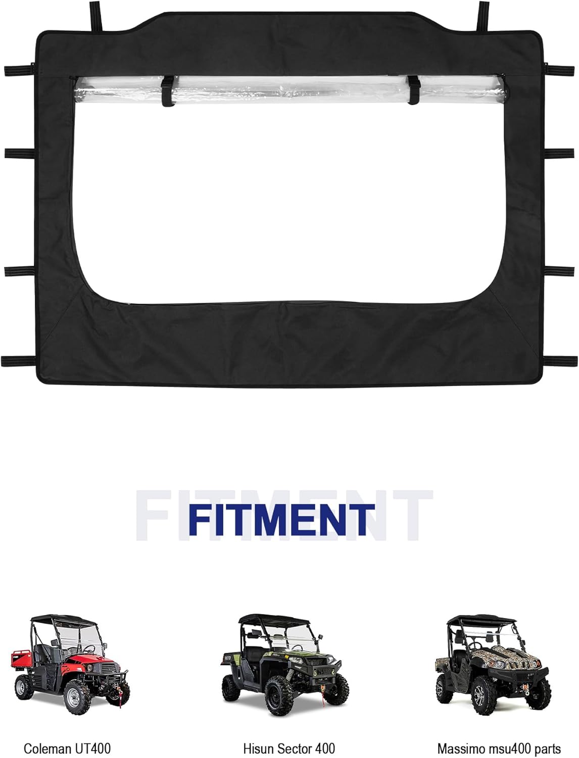 ZIDIYORUO Rear Soft Cab Enclosure for Hisun Sector 400/Coleman UT400/Massimo MSU400 – 600D Tear-Resistant Windshield w/ Zippered PVC Window | Dustproof, Waterproof, Easy Install & Roll-Up Ventilation