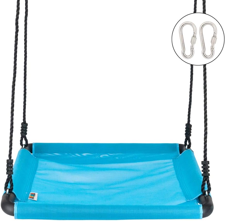 JOYMOR Extra Larger 40" X 30" Kids Giant Platform Net Swing with Extra 2 Carabiners Longer 66 inch Hanging Ropes, Great for Tree, Swing Set, Backyard, Playground, Playroom (Blue)