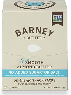 Barney Butter Bare Smooth Almond Butter Snack Packs, 0.6oz (24 Pack) - No Sugar/Salt, Skin-Free, Keto Paleo Vegan Gluten-Free