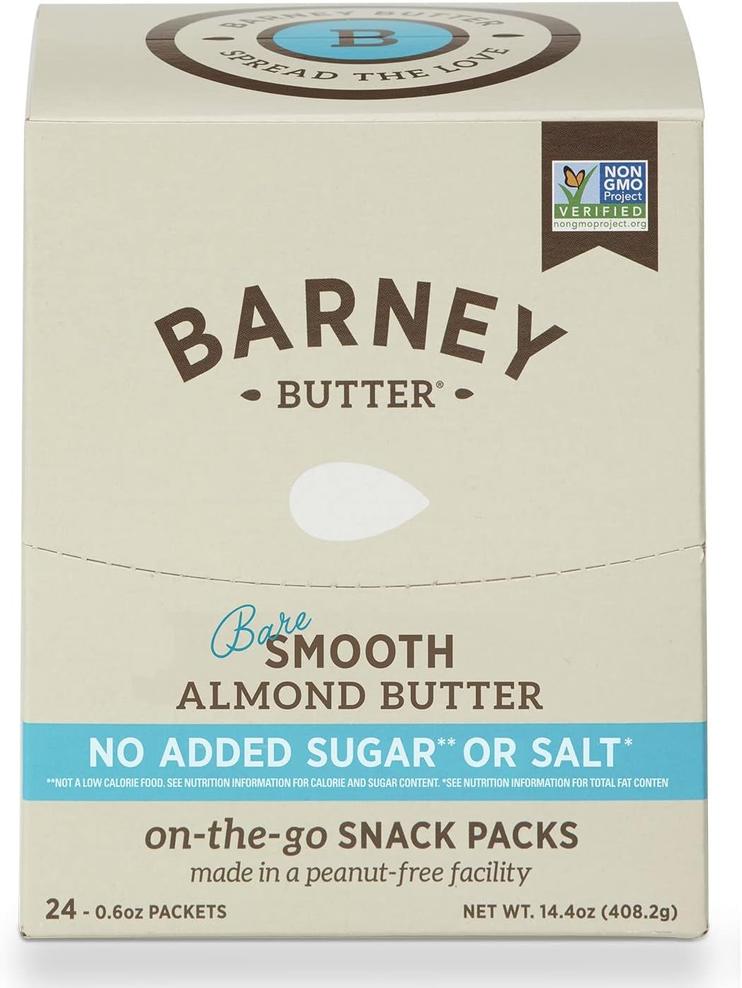 Bare Smooth Almond Butter Snack Packs, 0.6 Ounce (Pack of 24)