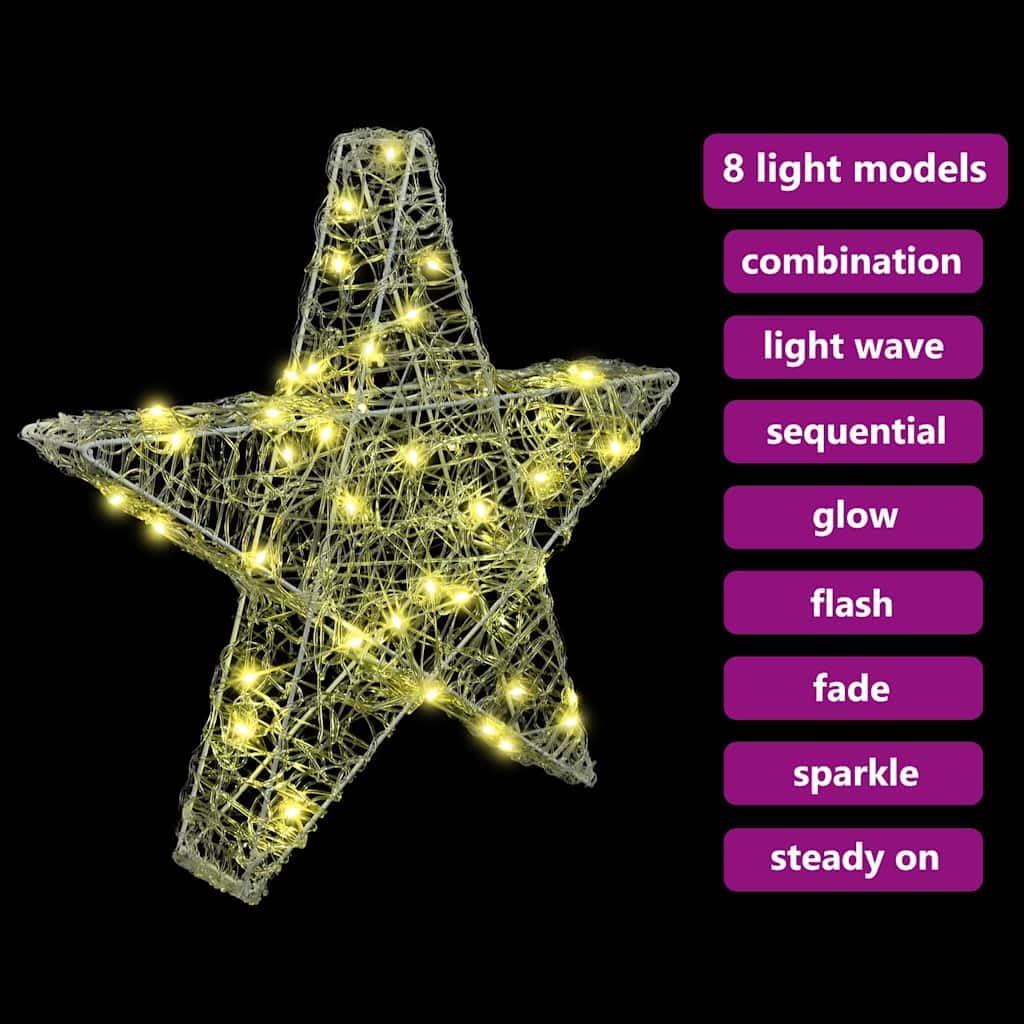 Gwiazda 3D z 50 diodami LED, ciepła biel, akrylowa ozdoba choinkowa, 55 x 53,5 x 10 cm, do salonu, dekoracja adwentowa, ozdoba choinkowa, ornament, świąteczne oświetlenie