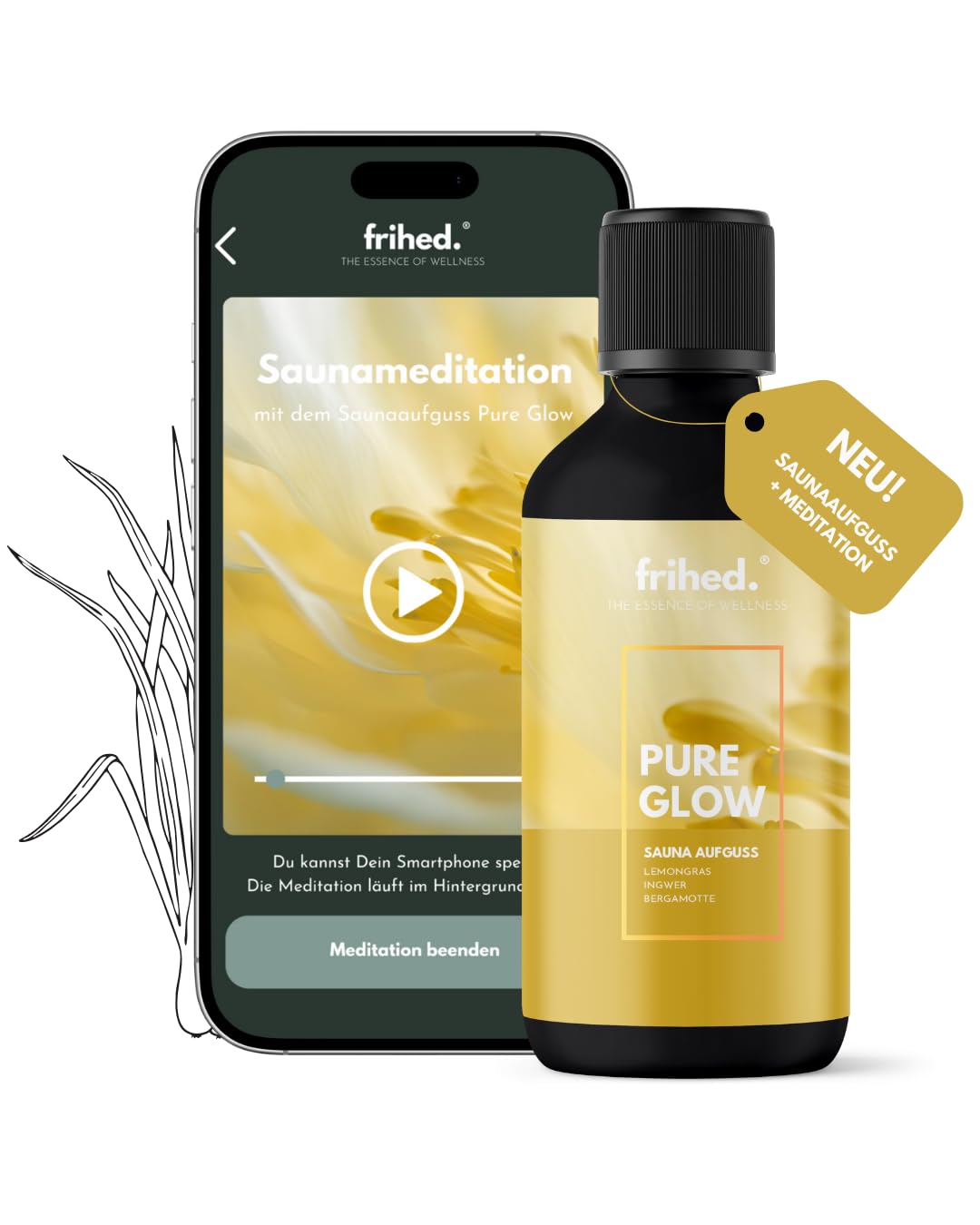 Frihed.® - Infusión para sauna de alta calidad con aplicación de meditación, infusionante para todos los tipos de sauna, fragancia duradera para sauna, aceite extra de alta calidad, idea de regalo