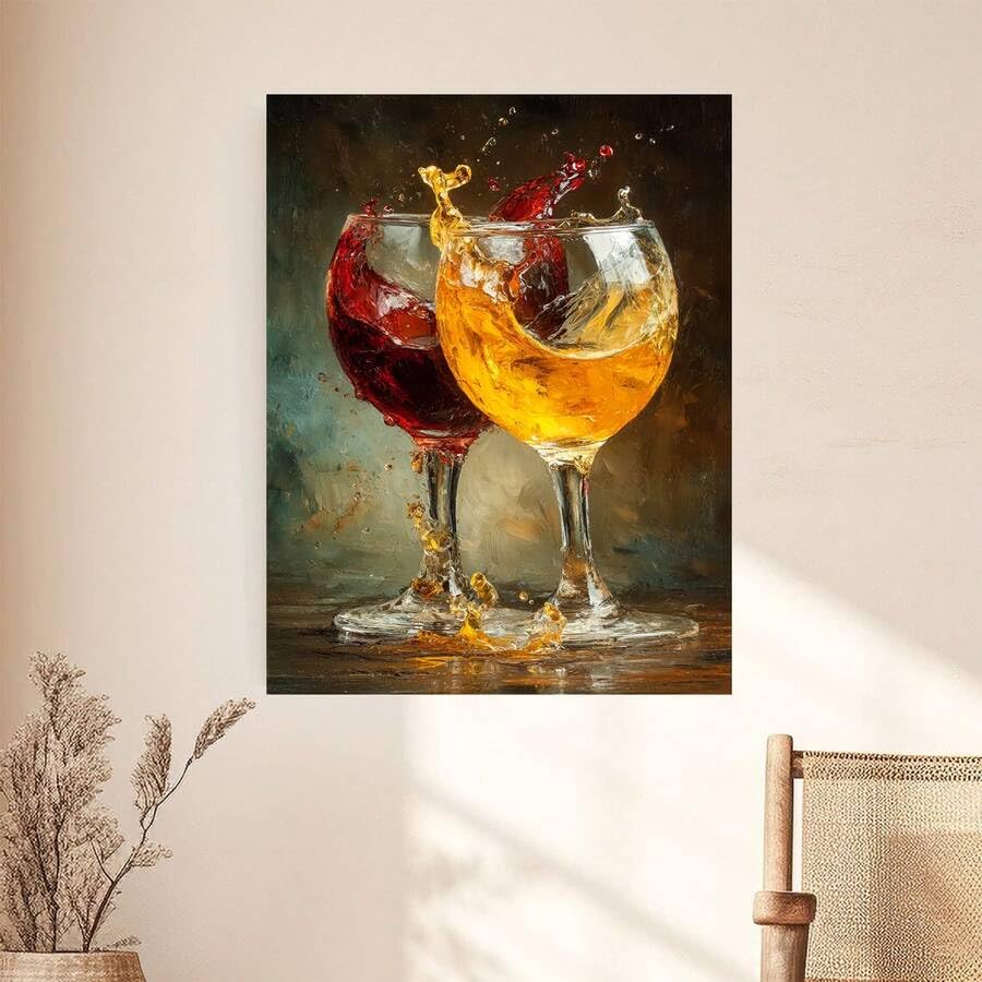 Tableau verres à vin sur toile moderne scène éclaboussures