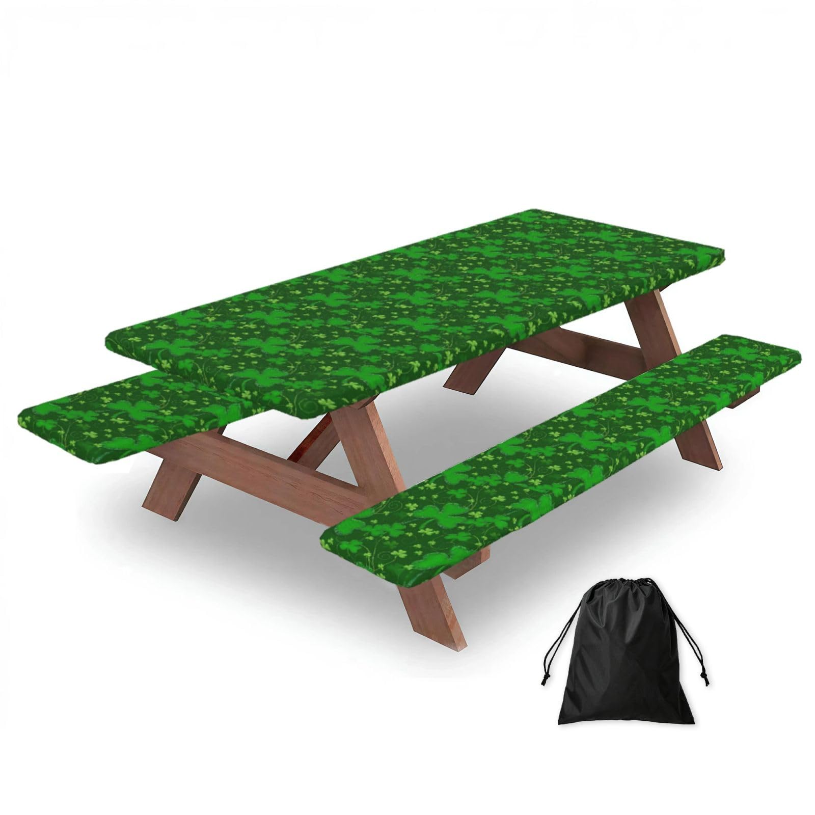 Yqxwjl Black Background St Patrick's Day Glitter Print Camping Essentials Waterproof Camping Table And Bench Cover With Drawstring Bag 183 Cm