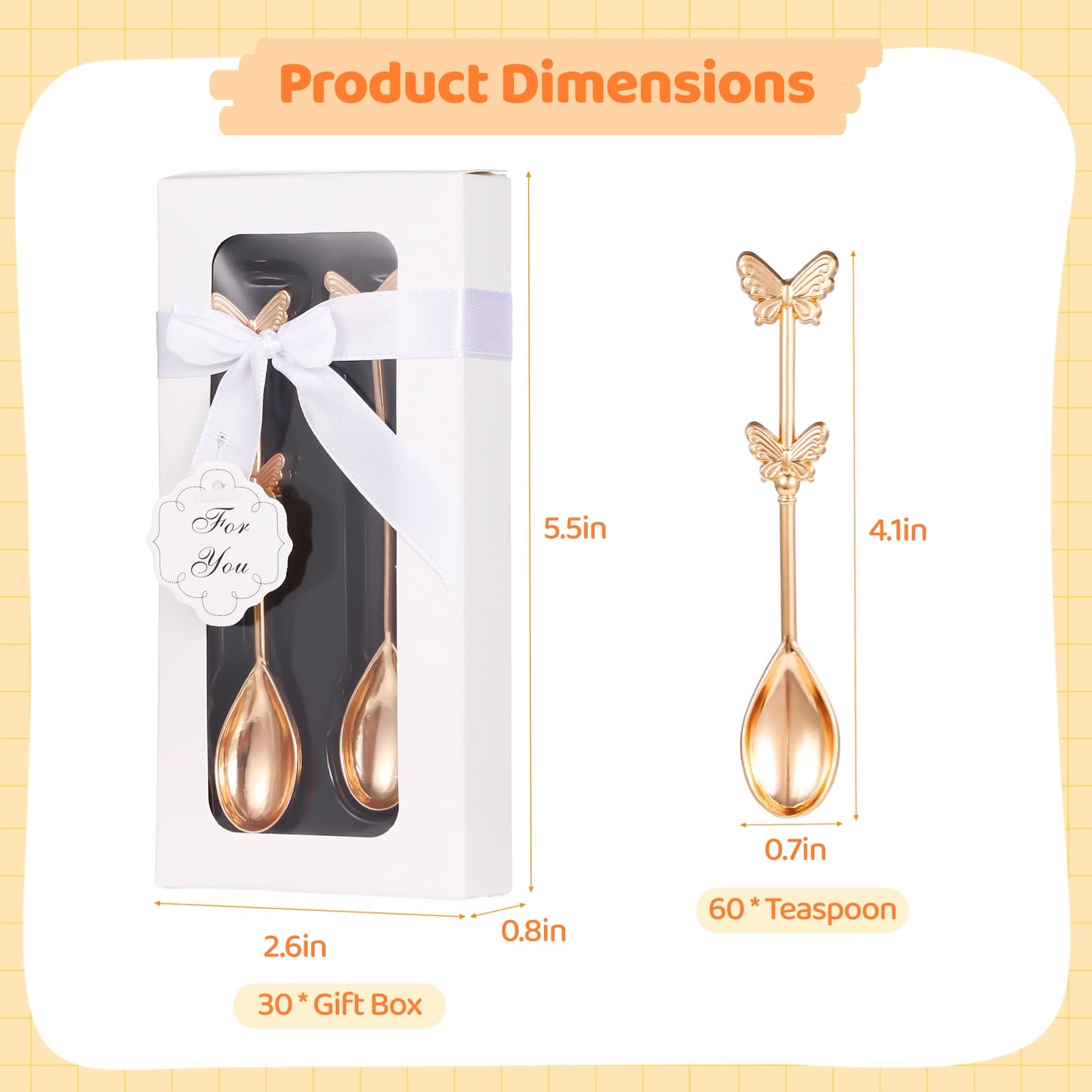 60 piezas (30 cajas) Cucharas de bebida en forma de mariposa, cucharillas de té de mariposa, elegante cuchara de café de mariposa, recuerdos para despedidas de soltera