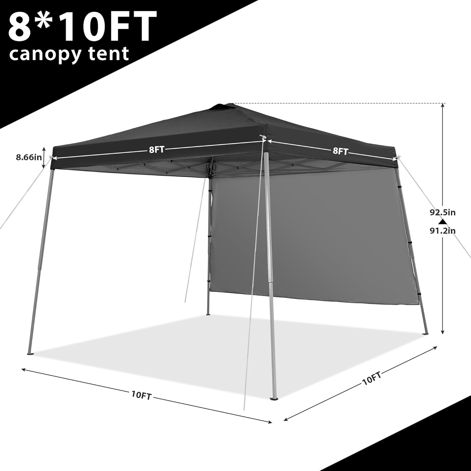 GDY 10x10 FT Pop Up Canopy Outdoor Instant Tent Slant Legs with a Sidewall,Equipment Vents, Portable Gazebo Shelter for Patio, Deck, Beach and Garden,Black.