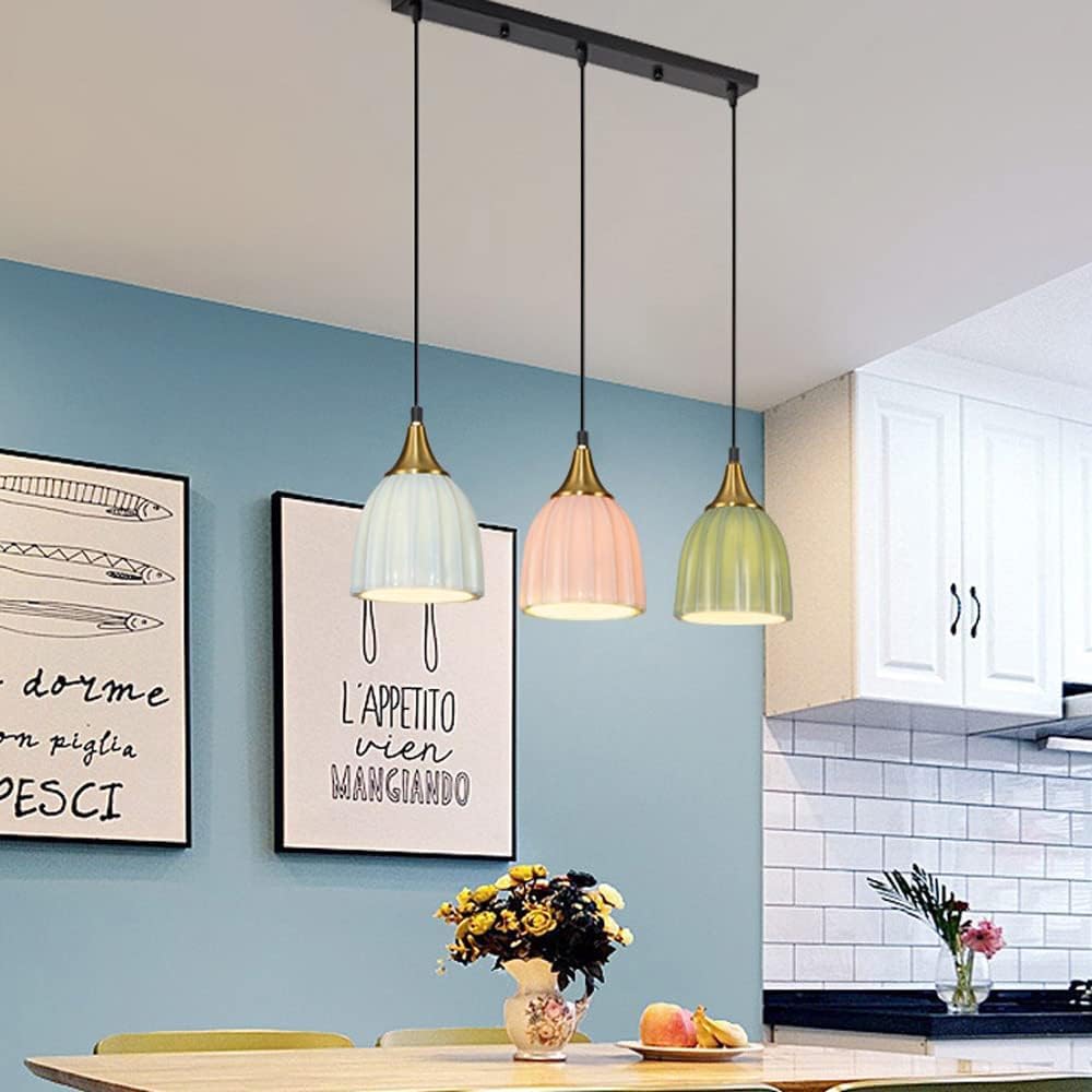 Lampadario in ceramica a coste di metà secolo E27, moderno stile rustico, con paralume in metallo a cupola, lampada a sospensione lineare nordica per isola da cucina, ristorante, soggiorno, bancone d
