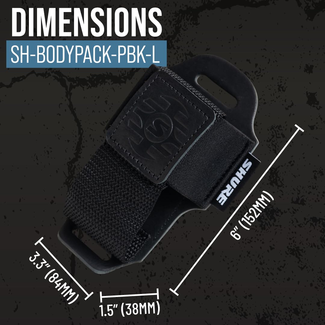 Shure by Gator Wireless Series ; Étui pour émetteur de poche sans fil Shure Premium en cuir noir ; (SH-BODYPACK-PBK-L)