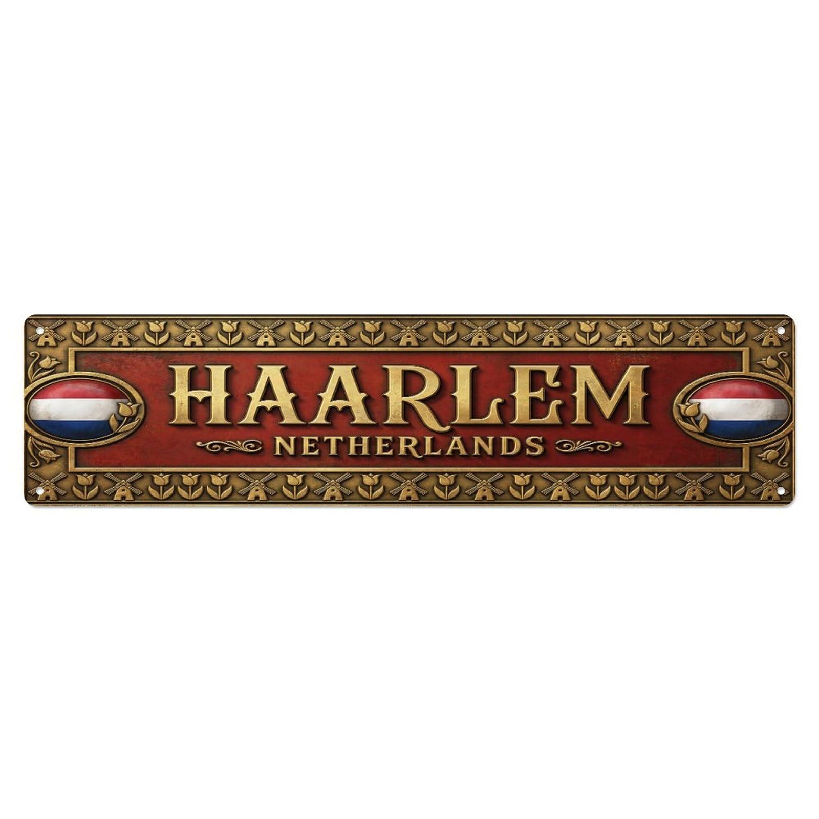 Cmhok Vintage Style Vintage Haarlem Netherlands Flag Pattern Metal Tin Sign Wall Decor For Cafe, Club, Garden Metal Poster 4X16inch