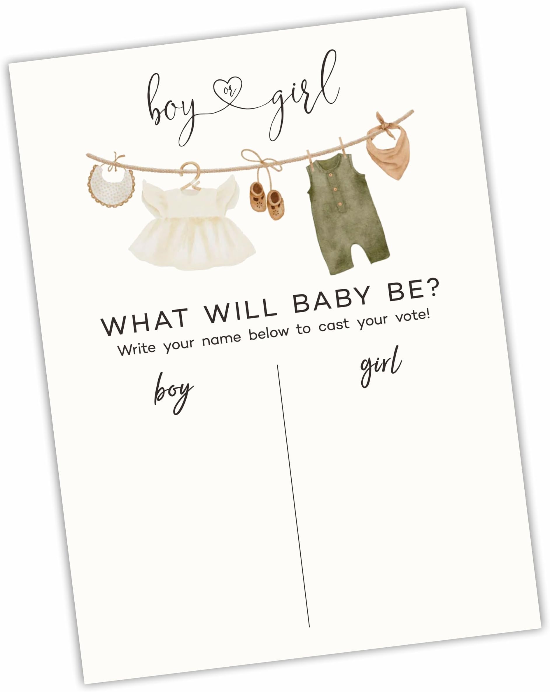 JCVUK 11"x 15" Gender Reveal Signature Voting Sign, Baby Clothes Theme Guess He Or She Game For Baby Shower Party, What Will Baby Be Self-Standing Sign, Party Supplies Kit & Decorations-QMB-B05