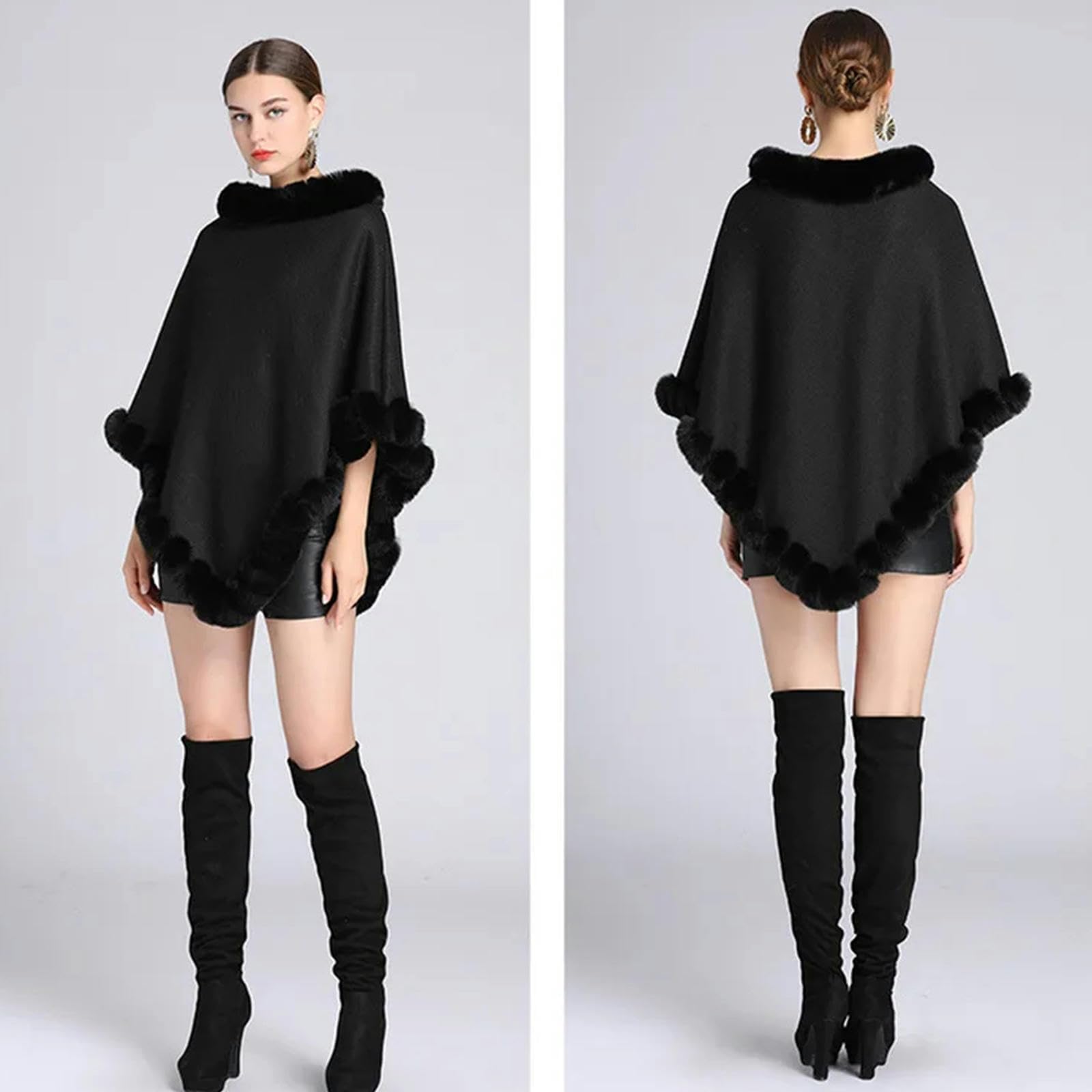 Poncho Donna Poncho Scarf Shawl Sciallina Fux Furx Collar Women Argyle Pattern Cape