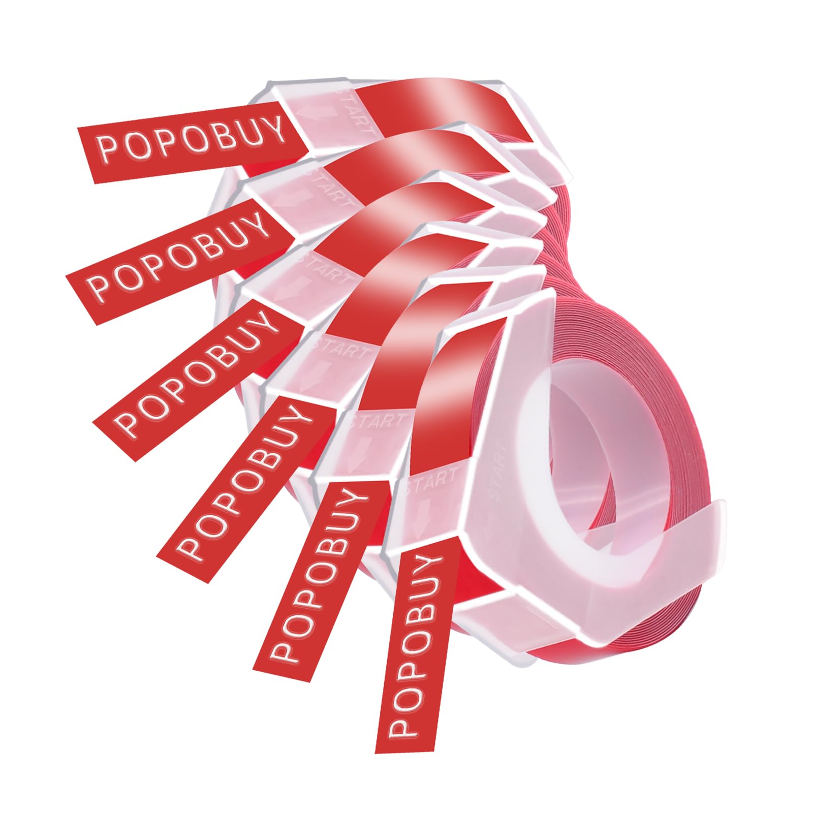 POPOBUY 6 Pack Embossing Label 1/2 Inch A521202 Compatible for DYMO 3D Plastic Emboss Tape 521202 White on Red, 12mm x 3m for Office Mate II 1540 154000, MoTEX E101 E404 Label Makers