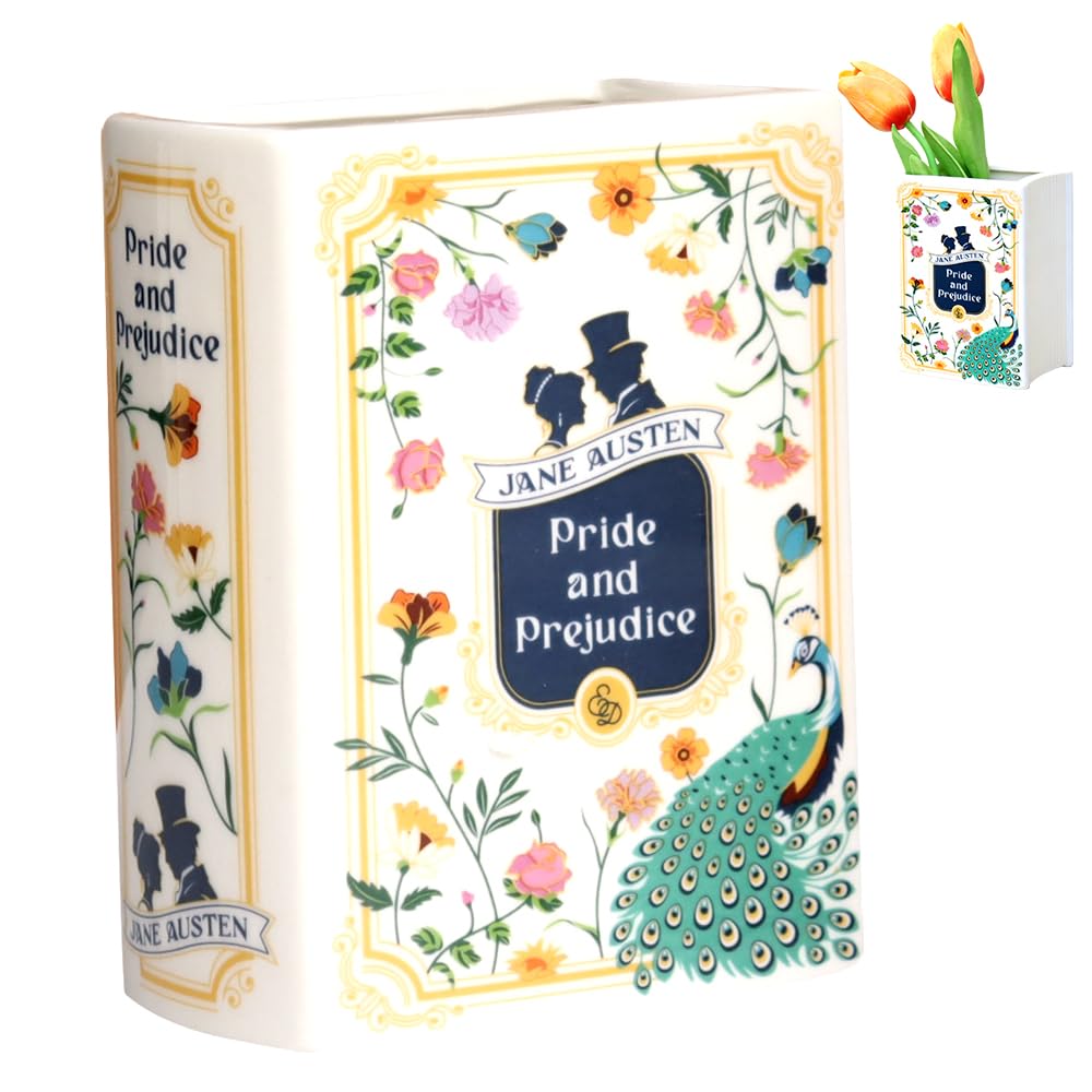 Ceramic Book Vase for Flower, Book Shaped Decorative Vase Small Book Shaped Decorative Vase Unique Planters Classic Titles Bookstack for Office Table Centerpiece Bookshelf Bedroom Accessories Decor
