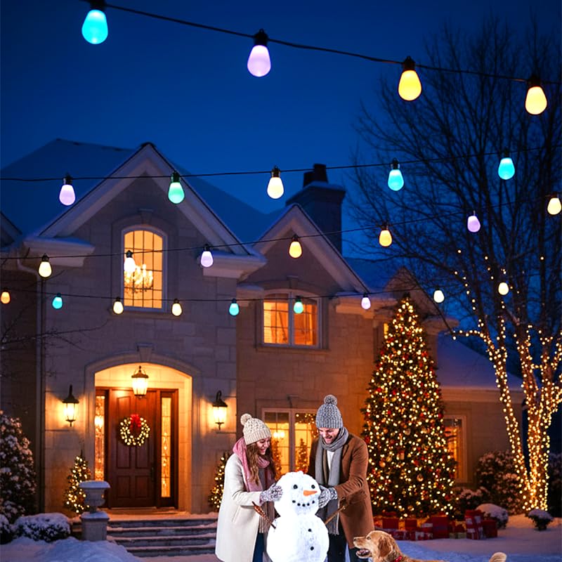 S14 Lichterkette für den Außenbereich, intelligente Terrassenlichter mit 15 bruchsicheren LED-Glühbirnen, App und Fernbedienung, 213 Szenenmodi, IP67 wasserdicht für Garten, Hochzeit
