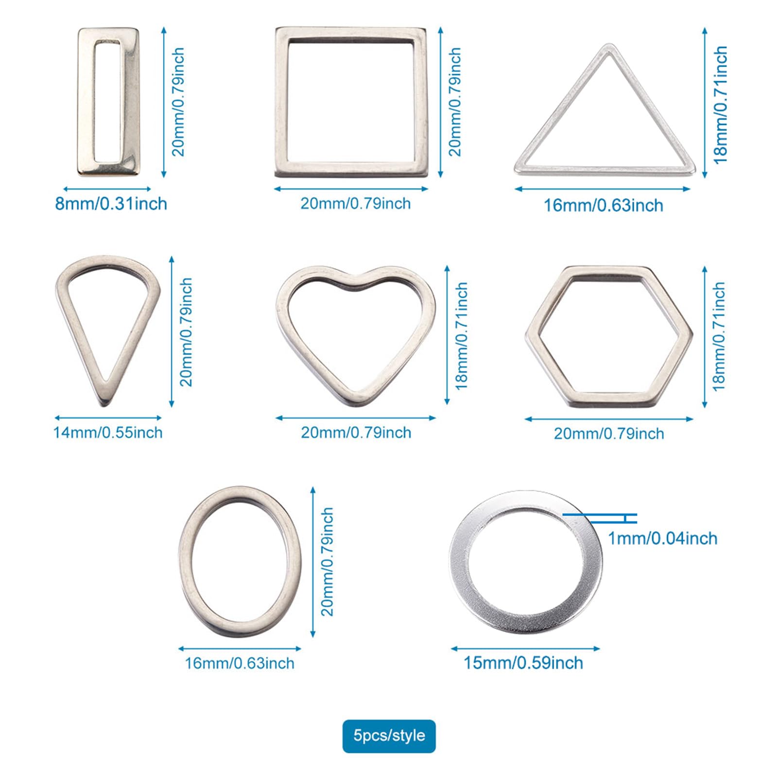 Craftdady 64 Pezzi Anelli Di Collegamento In Acciaio Inox 304 – 8 Stili Rotondi, Piatti, 2 Colori, Per Gioielli Fai Da Te, Resina E Artigianato