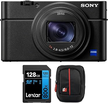 Sony Cyber-Shot RX100 VII DSC-RX100M7 Premium Compact Digital Camera Bundle with Lexar 128GB SD Memory Card & Deco Photo Camera Case