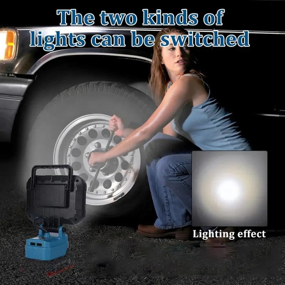 Yaasier Lámpara LED con batería para Makita 18V, Luz de trabajo LED inalámbrica 4800LM Con 2 puerto de carga USB, lampara recargable portatil para jardines, patios traseros, garajes