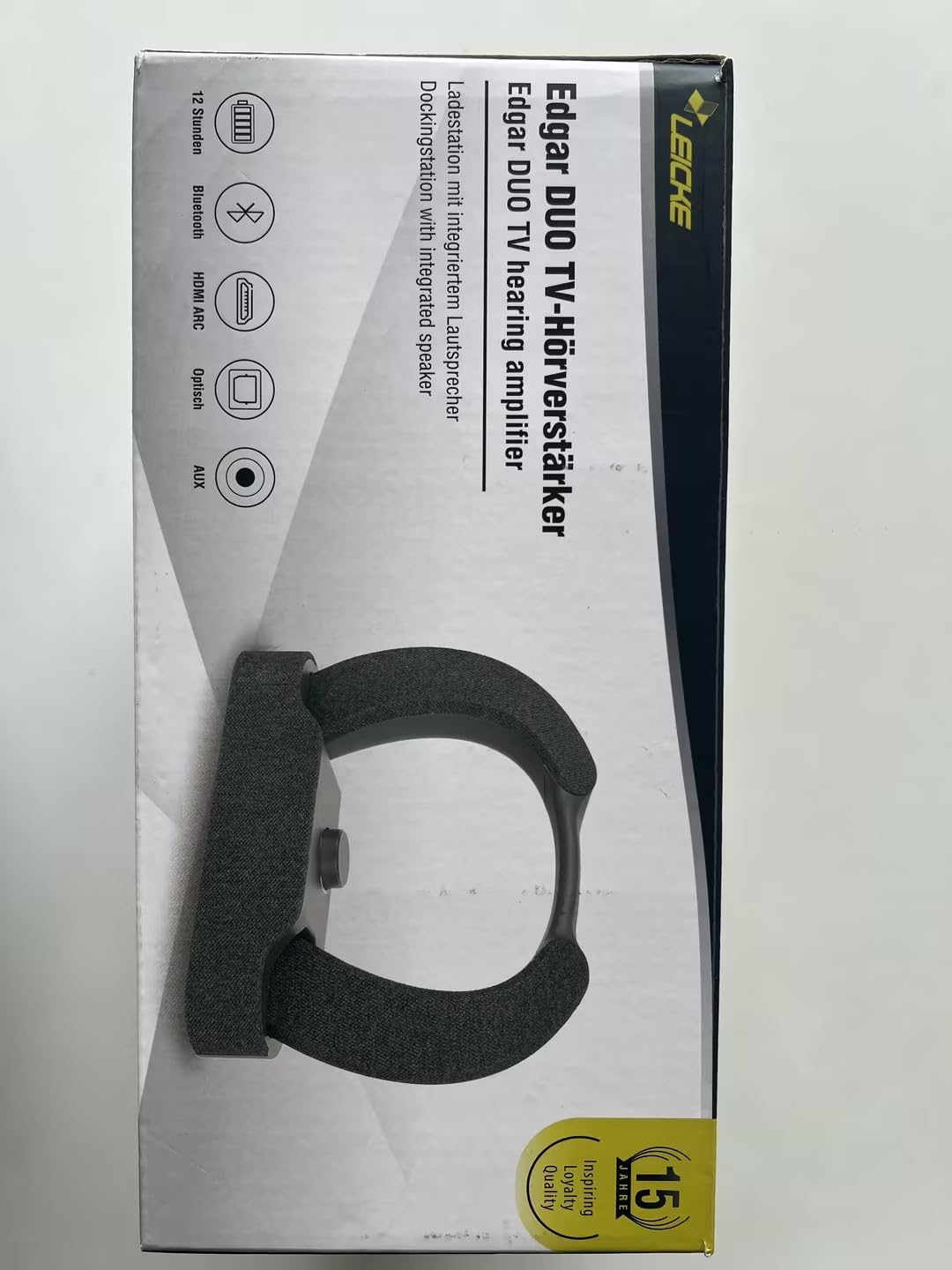 LEICKE Edgar Duo Haut-parleur TV - Casque portable sans fil avec amplificateur auditif pour personnes âgées malentendantes - Bluetooth 5.3, HDMI, entrée auxiliaire et optique TV - Amplificateur vocal