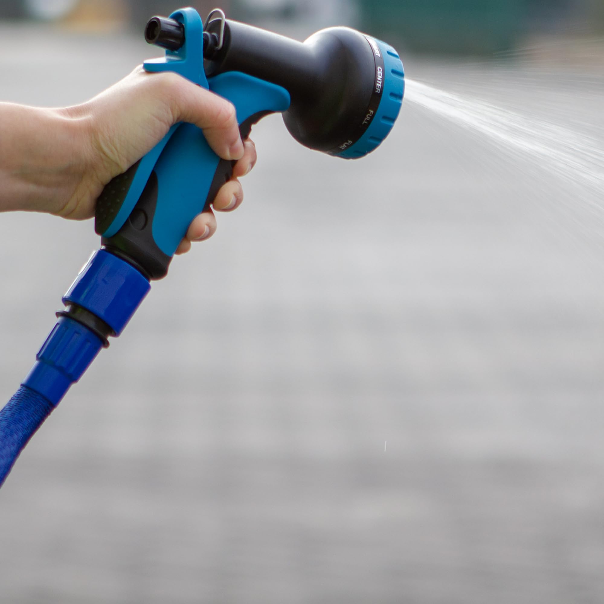 Amig - Erweiterbarer Schlauch | 15 Meter | Inklusive Zubehör und Bewässerungspistole mit 9 Funktionen | Unterstützt bis zu 6 bar. des Drucks | Farbe Blau | Doppelter Latex