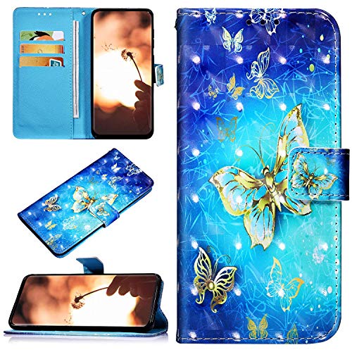 Robinsoni Sony Xperia XA2 Housse de téléphone Coque à Rabat Etui en Cuir PU Portefeuille,Brillant Glitter 3D Motif Couleur Pochette Folio Flip Stand Coque pour Sony Xperia XA2,Papillon Or