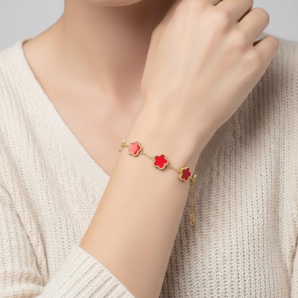 Lucky Four Leaf Clover Bracelet for Women, 18K Gold Plated Bracelet, Lucky Flower Charm Bracelet Jewelry for Daily Wear & Gift - Image 2