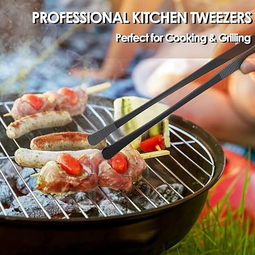 Miniatura 4 de Gutsdoor 2 pinzas de cocina, pinzas de acero inoxidable de 12 pulgadas, pinzas de chef negras para cocinar, hornear, pasta, barbacoa