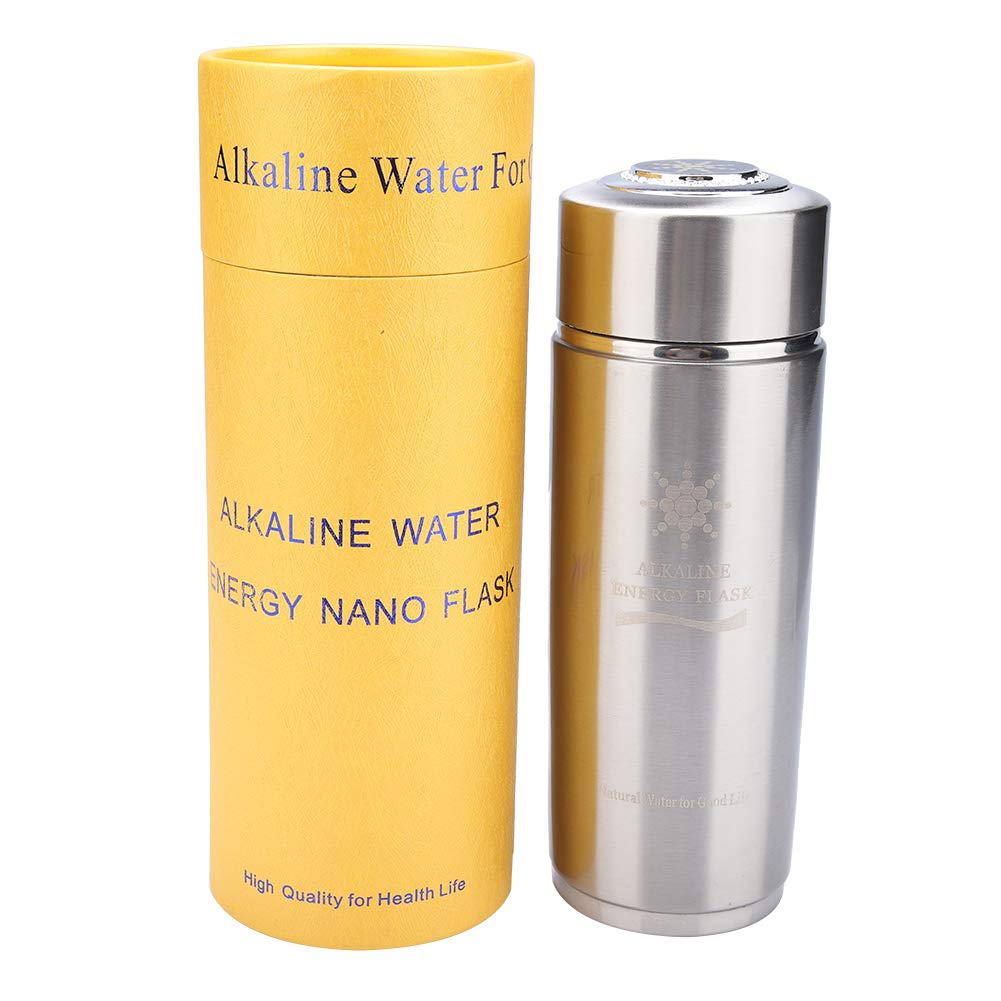 Bouteille alcaline Nano Bouteille d'énergie Acier inoxydable Bouteille d'eau alcaline portable Nano Balance Bio Energy Lonizer Cup Piston (argent) (argent)