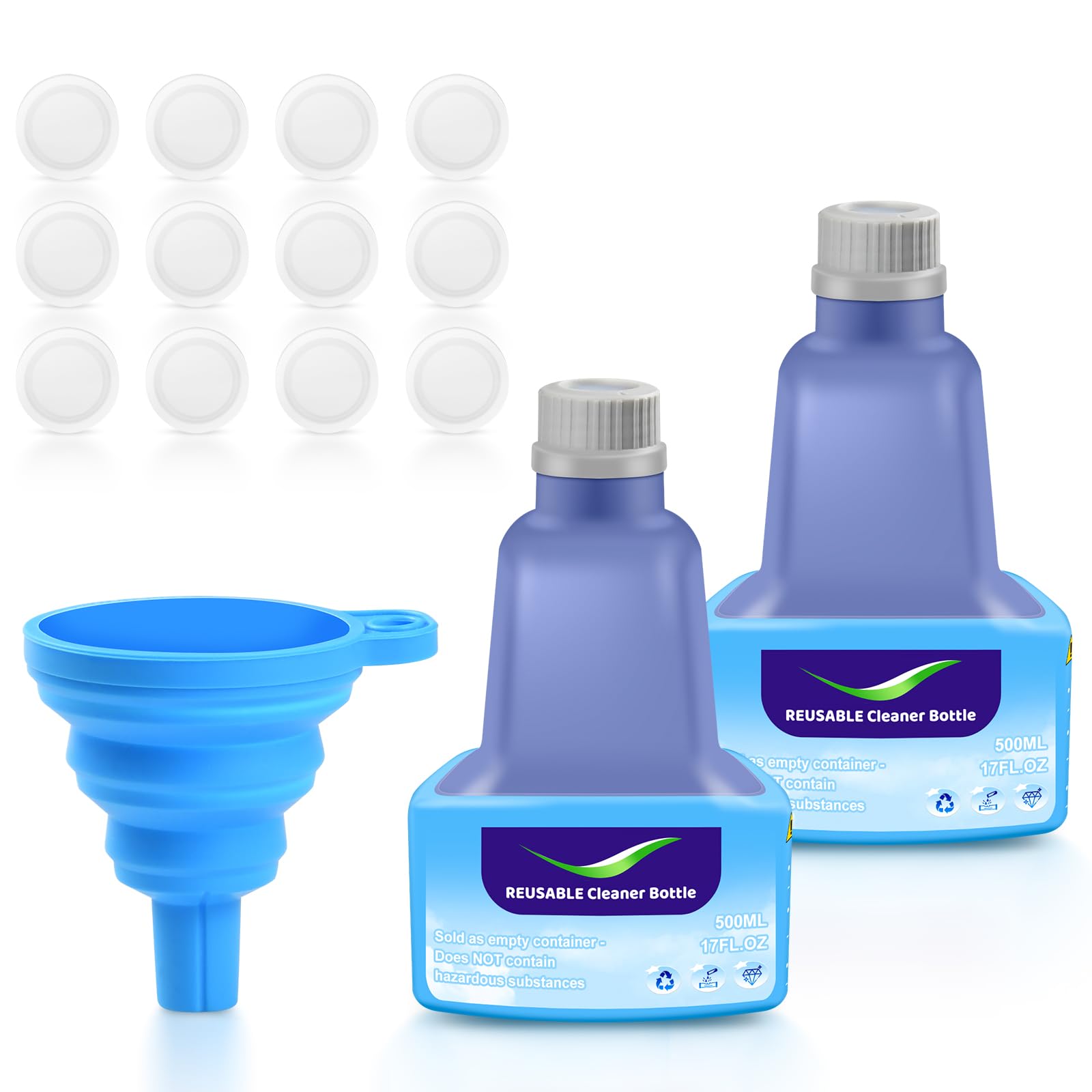 Sdivner 15P Refillable Replacement Bottle for Flash® Power Spray Mop™, 500ML / 17 oz,Leak-Proof HDPE Cleaner Solution Refill Bottle with 12 Silicone Gaskets 1 Foldable Funnel 2 Empty