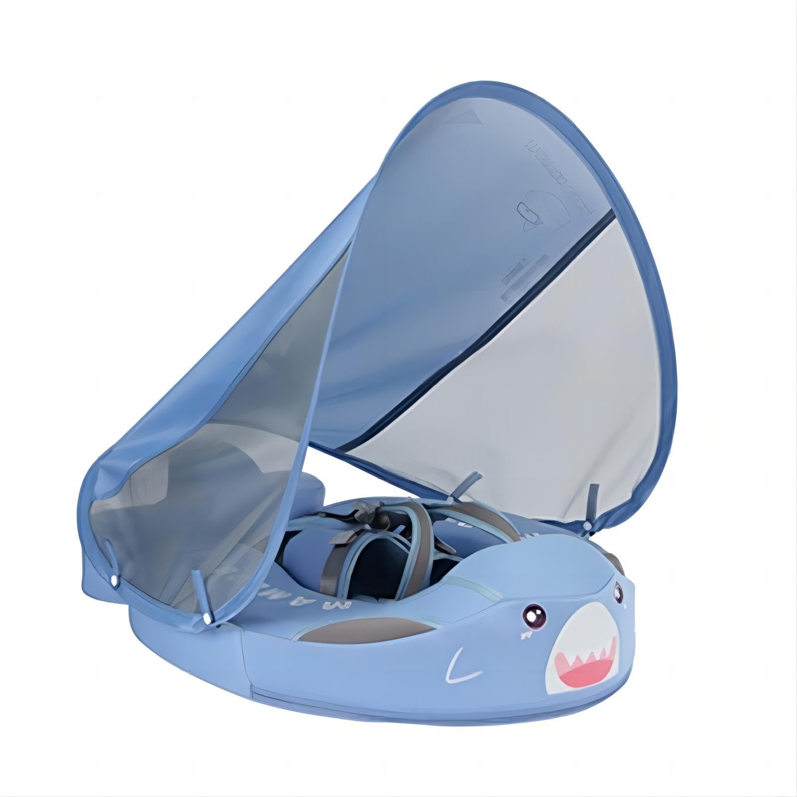 Lanckeli Baby Pool Float 3 Months-2 Years, Baby Float with Canopy, Tail and Harness, Non-Inflatable Infant Pool Float with Sunshade, Waterproof and Quick Drying, Suitable for Pool, Sea. (B5 - Blue)