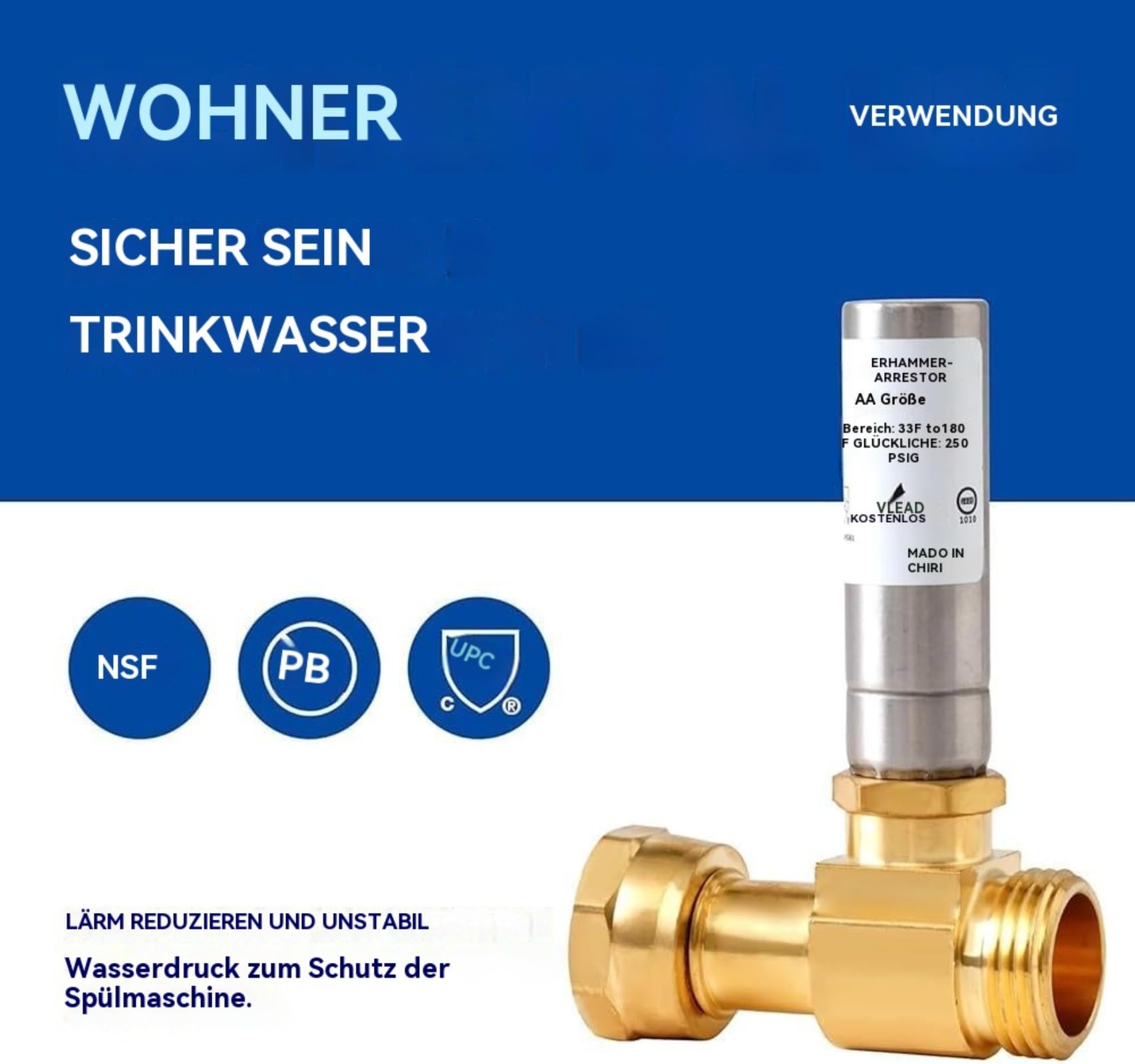 1/2 Stück Wasserschlagdämpfer aus Messing, Wasserhahnschlag-Dämpfer für Waschmaschine, US 3/4" NH Gewinde, Geräuschreduzierung