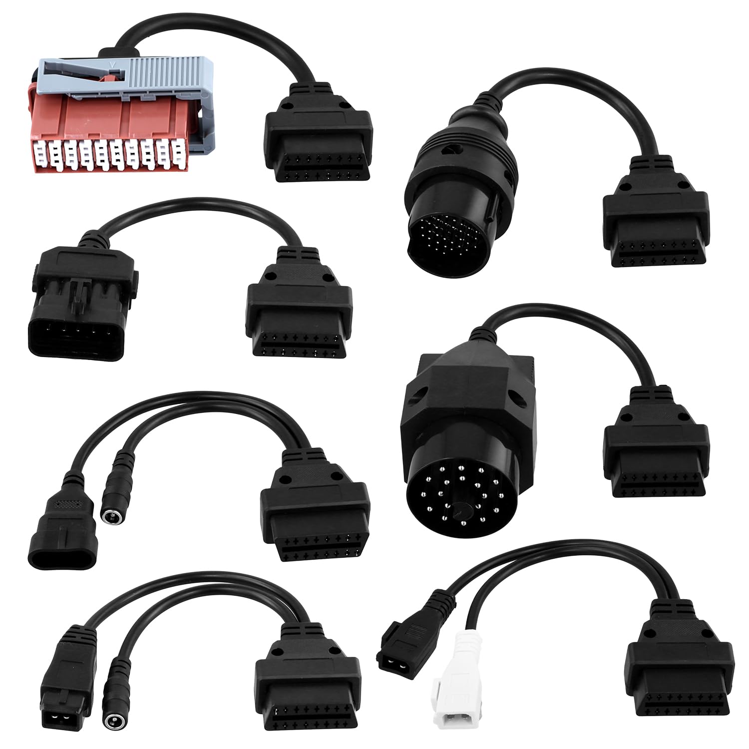 QWORK® 8 Pièces Câble Adaptateur Diagnostic OBD Kit, Appareil de Diagnostic OBD pour Voiture, Câble de Diagnostic Universel OBD2 OBD1