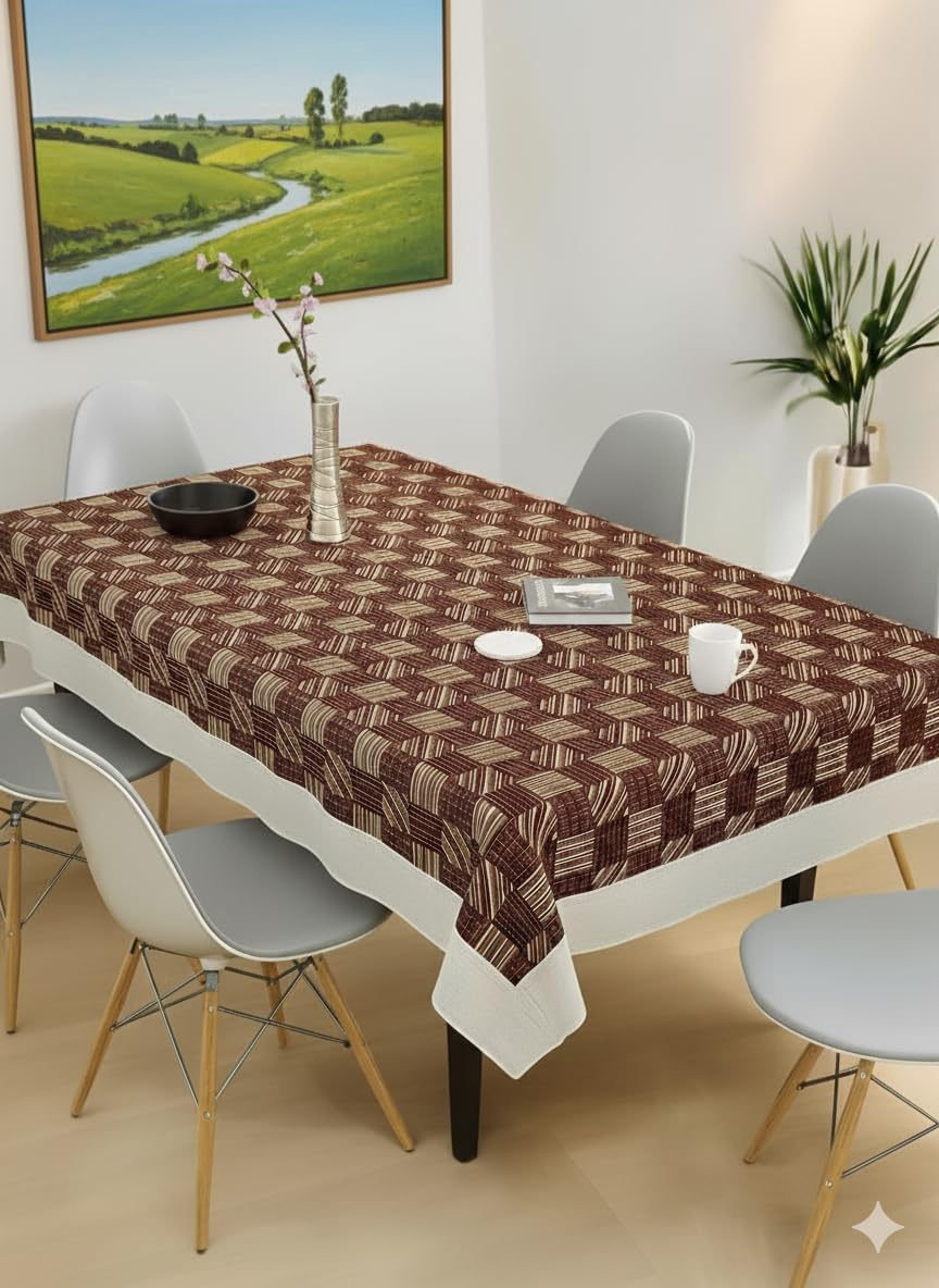 CASA-NEST 2-4 Seater PVC Table Cover; Beige & Brown Squares; Anti Slip; 40x60 Inches; 4 Seater Center Table Cover printed001
