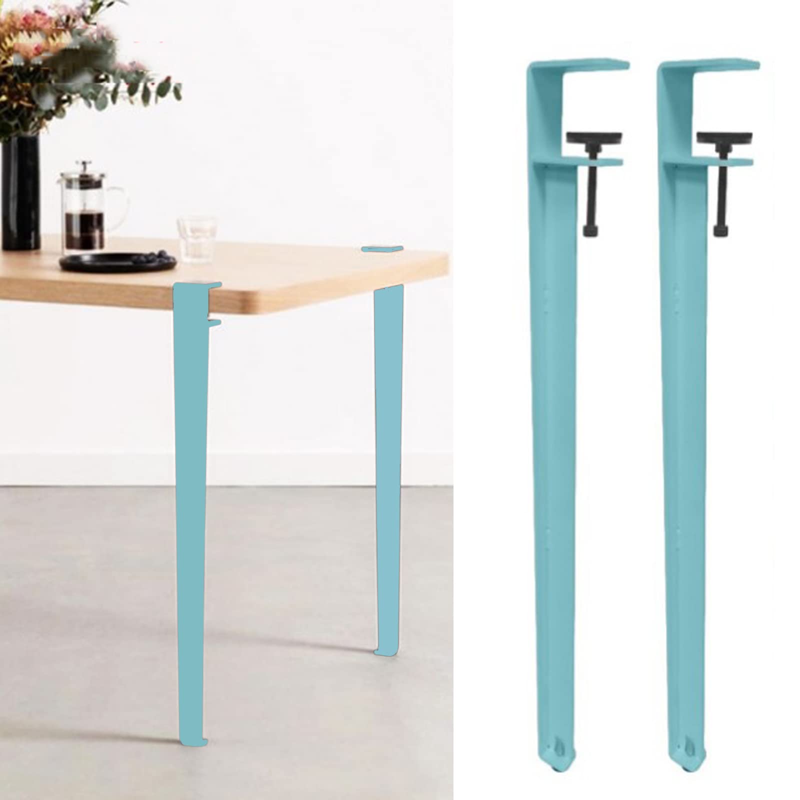 Metal Clamp Table Legs,F-shaped Furniture Legs,Coffee Table Legs Bar Legs,for Diy Furniture Console,No Punching Design to Protect the Desktop,With Floor Protectors (71cm(27.9in),sk