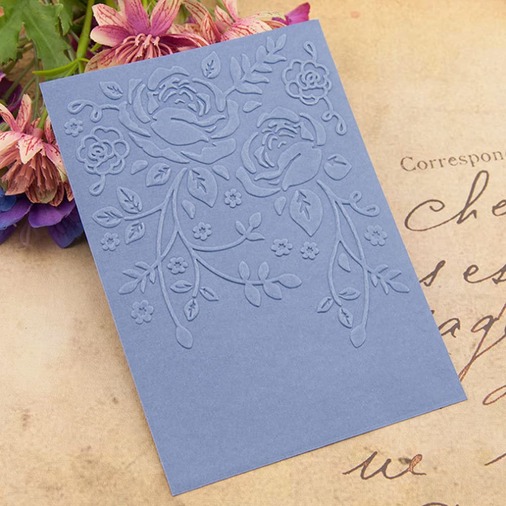 PUPUZAO, Plastic Embossing Folder (4-1/8Inx5-13/16InRose Pattern) Paper Crafts Plastic Textured Impressions for Card Making Scrapbooking