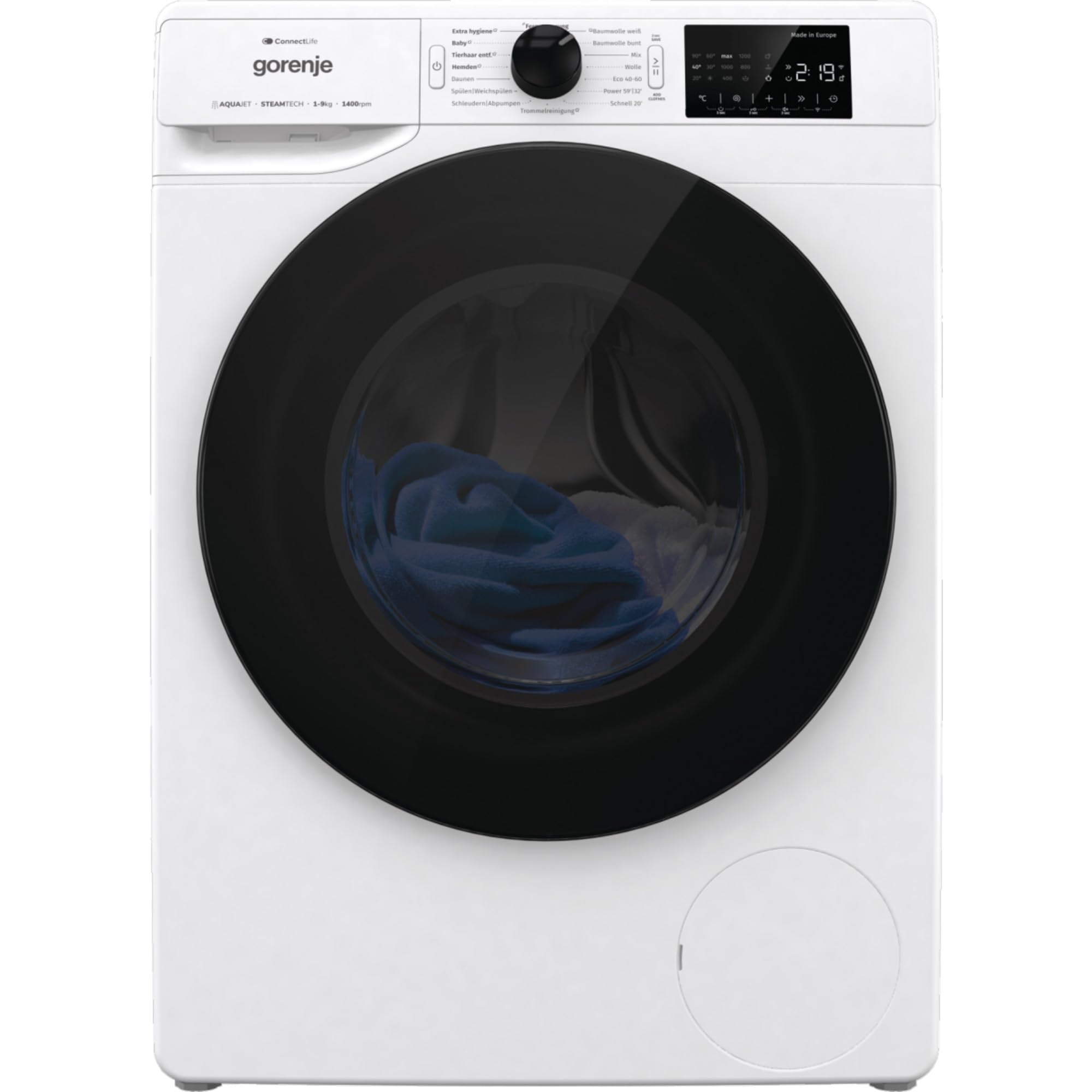 Gorenje WPNEI94DA1TS pralka z funkcją pary wodnej/ConnectLife / 9 kg / 1400 obr./min / 15 programów/całkowity bęben AquaStop/WaveActive/Ekhigieniczna/PowerWash/Szybki cykl prania/EEK: A-10%