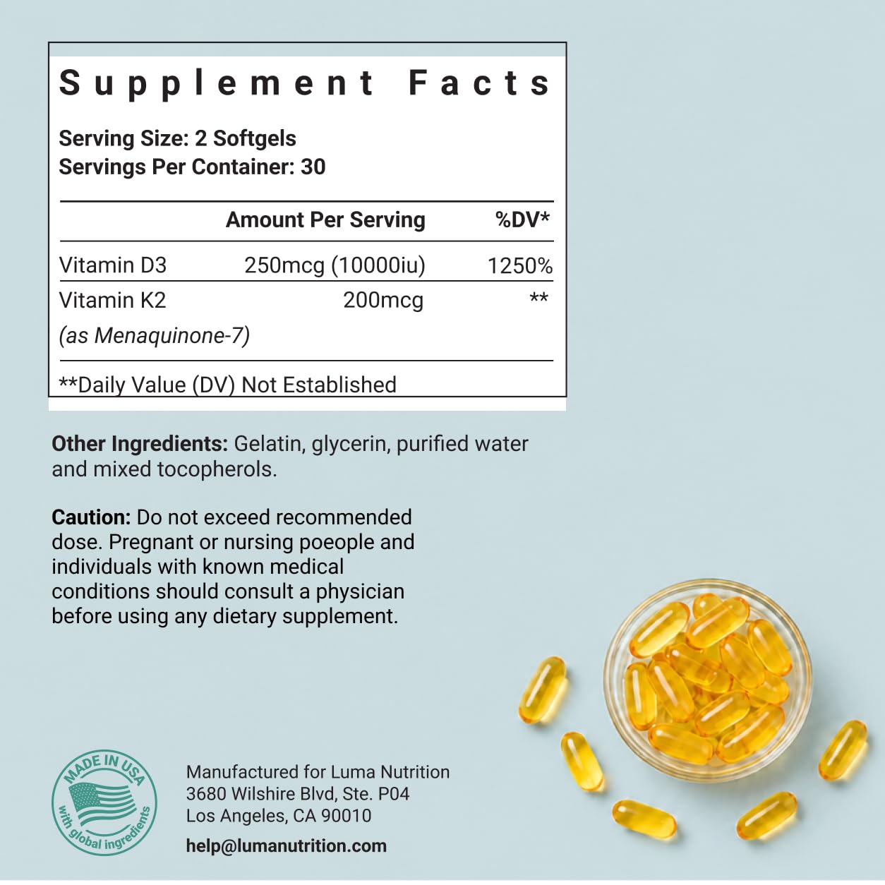 Luma Nutrition Vitamin D3 K2 Supplement 10,000 IU - 60 Softgels — Amazon image 5