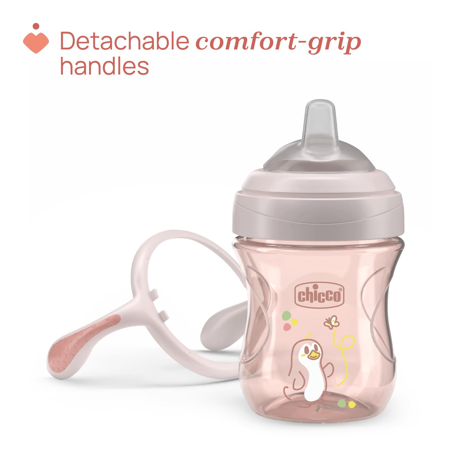 Chicco Transition Cup Coupe anti-goutte pour bébé 200ml, 1 tasse à biberon 4 mois et plus pour apprendre à boire, avec bec ergonomique en silicone, double valve anti-antiolique, sans BPA - Rose