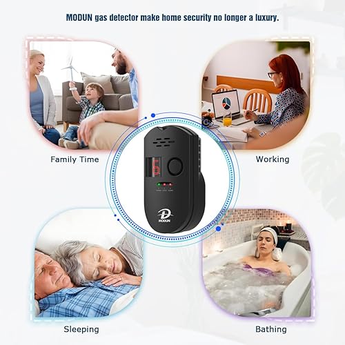 Miniatura 4 de Detector de gas, gas natural  GLP  Detector de fugas de gas de carbón urbano, sensor enchufable con alarma de sonido y pantalla LED, alarma de gas