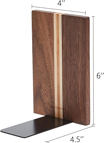 Miniatura 10 de Pandapark Sujetalibros decorativos de madera, sujetalibros antideslizante para estantes, sujetalibros resistentes, soporte para libros y CD, 1 par