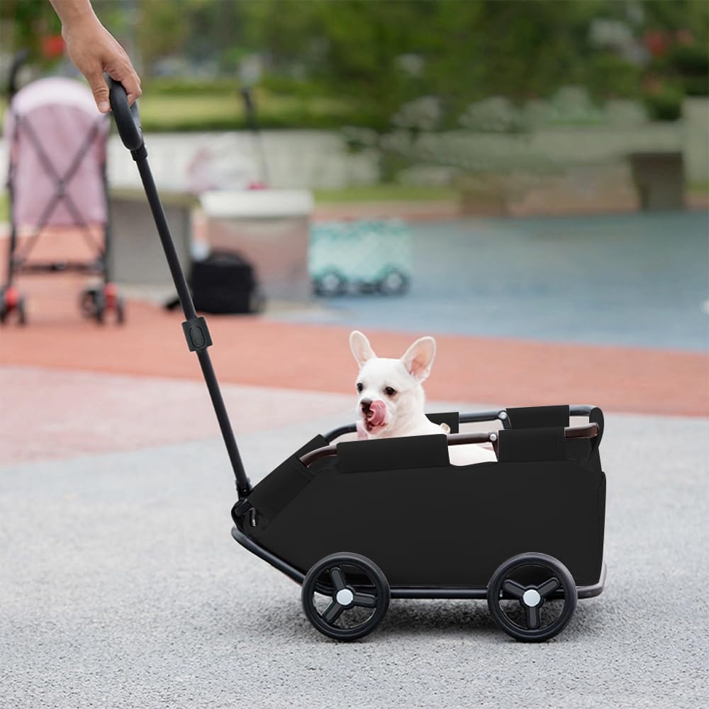 Passeggini per gatti pieghevole, con asta di spinta regolabile, passeggino portatile per animali domestici, carrello per cani e gatti, 51 x 35 x 31 cm (nero)