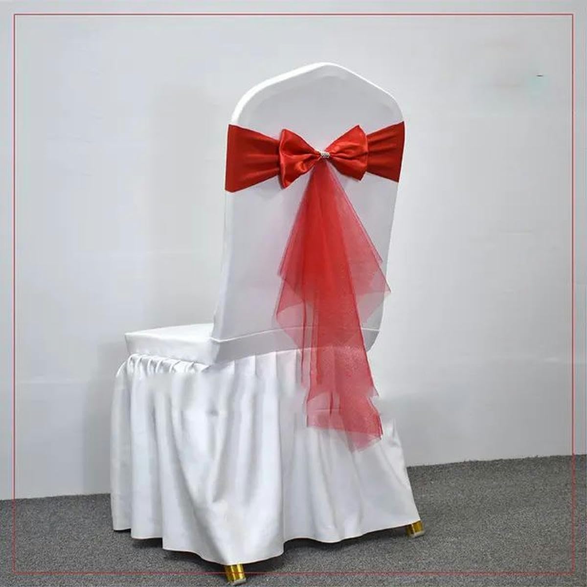 Tbddsd Single Bow Red Chair Covers With Bows, 10-50Pcs Spandex Chair Sashes With Sash Wedding Gauze Stretch Bows For Banquet Party Event Decoration Supplies-Single Bow