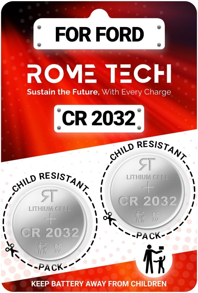 Rome Tech Ford Key Fob Battery Replacement CR2032 3V – Car Remote Coin Cell – 1-Pack