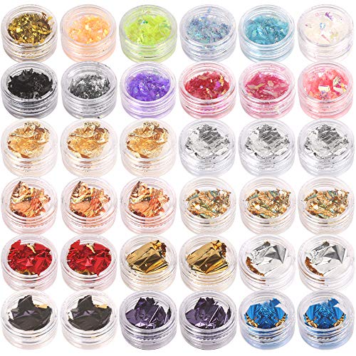Teenitor 36 Boxes Nail Art Glitter Decorations Pailette Foil Sticker Candy Colors Flakes Nail Kit Sequins Manicure DIY Nail Art...