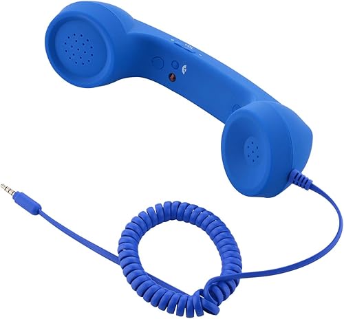CM Vintage Retro Teléfono Teléfono Celular Receptor Micrófono MIC para Teléfono Celular Smartphone, Enchufe de 0.138 in (azul)