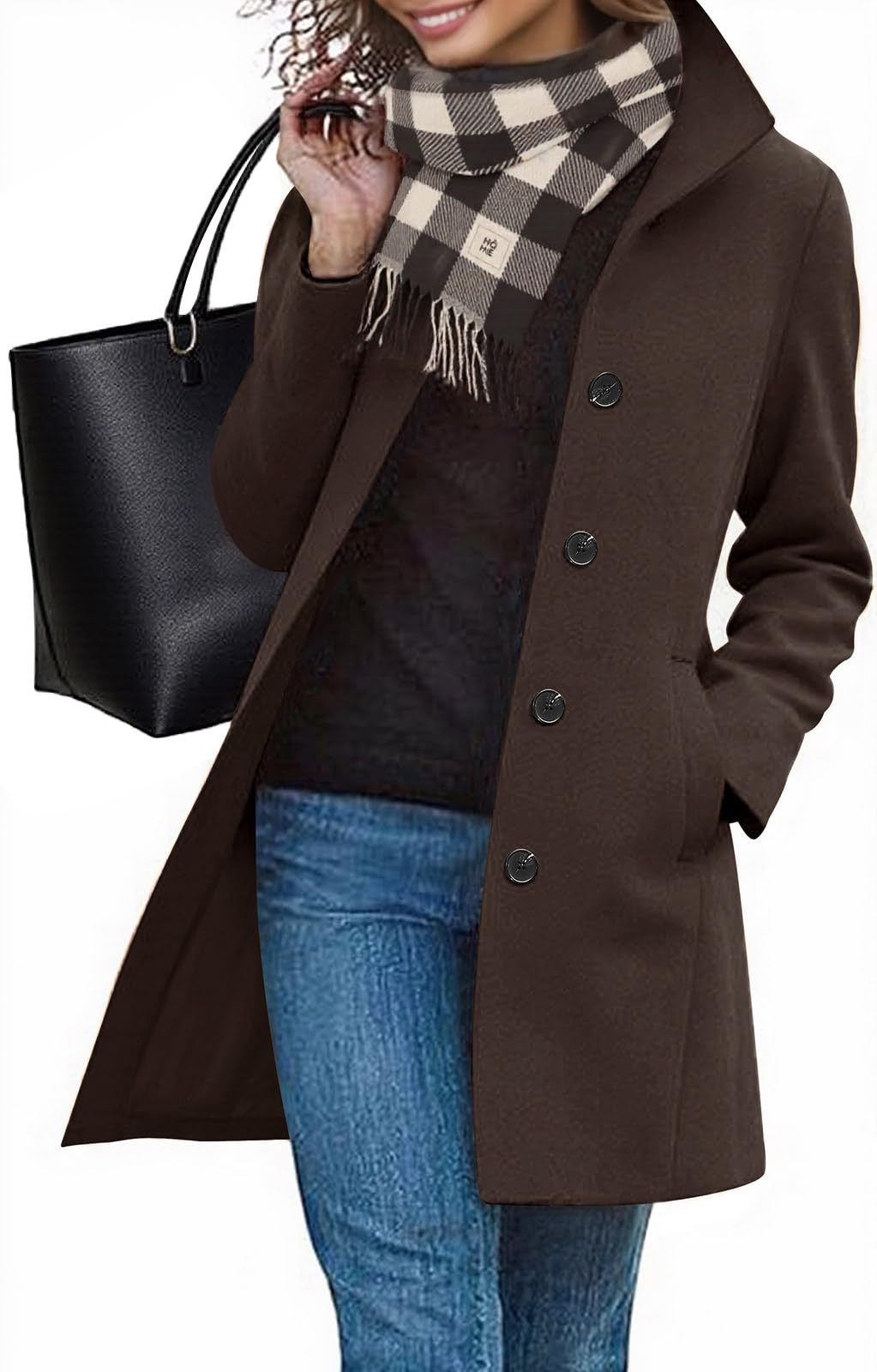 Manteau Femme Hiver Élégant Veste Longue Manteau d'hiver à Revers Trench-Coat Boutonnage Chic Manteaux Chaud Jacket avec Poches