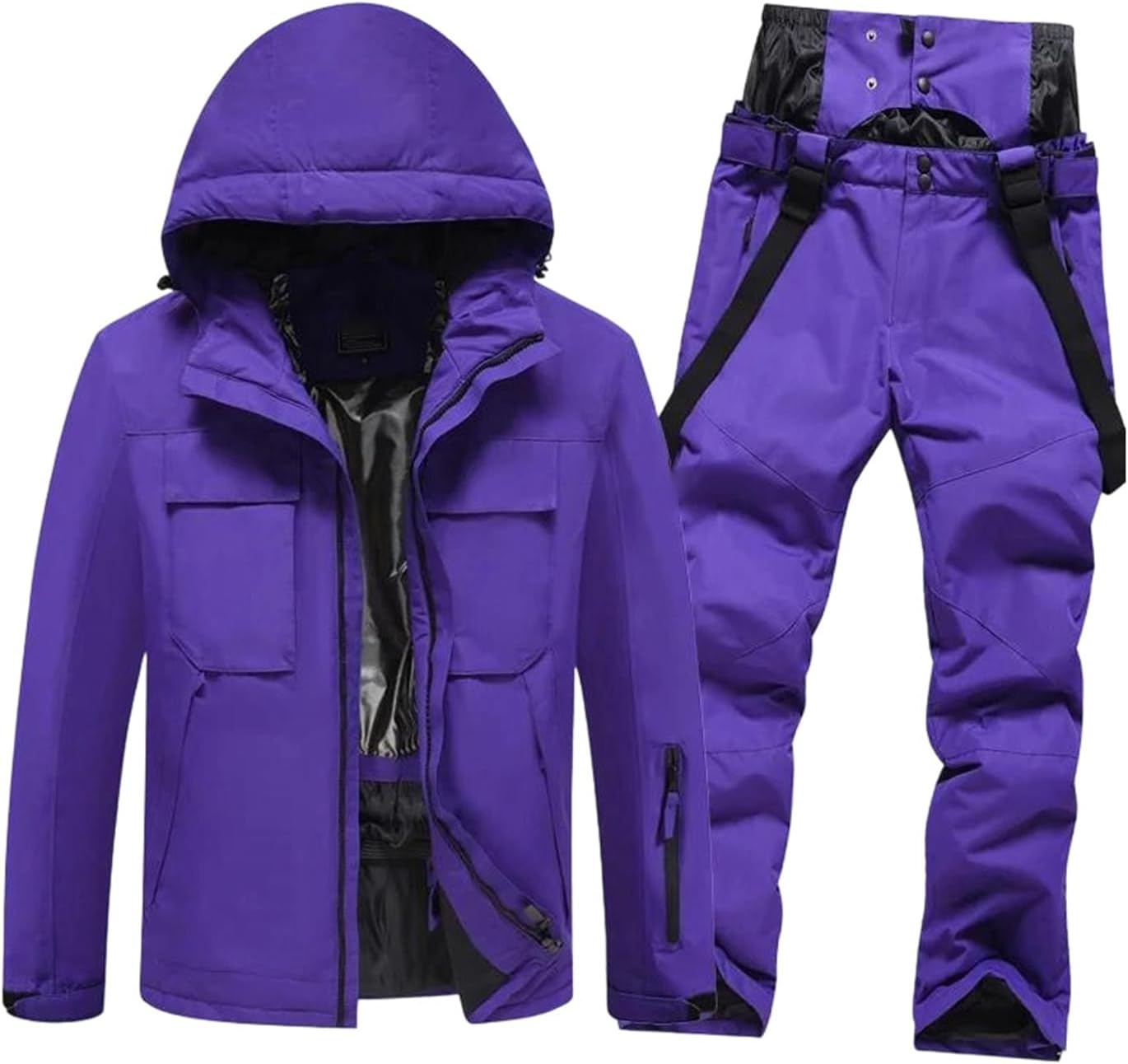 Men’S And Women’S Snow Suit – Solid Color Winter Ski Jacket And Pants Set Outdoor Wind-Proof Warm Snowsuits