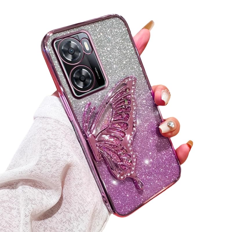 Compatible for Oppo A57 4G y Oppo A77 4G y A57S y A57e y OnePlus Nord N20 se Case with Butterfly Stand, Clear Glitter Quicksand 3D Butterfly Bling,
