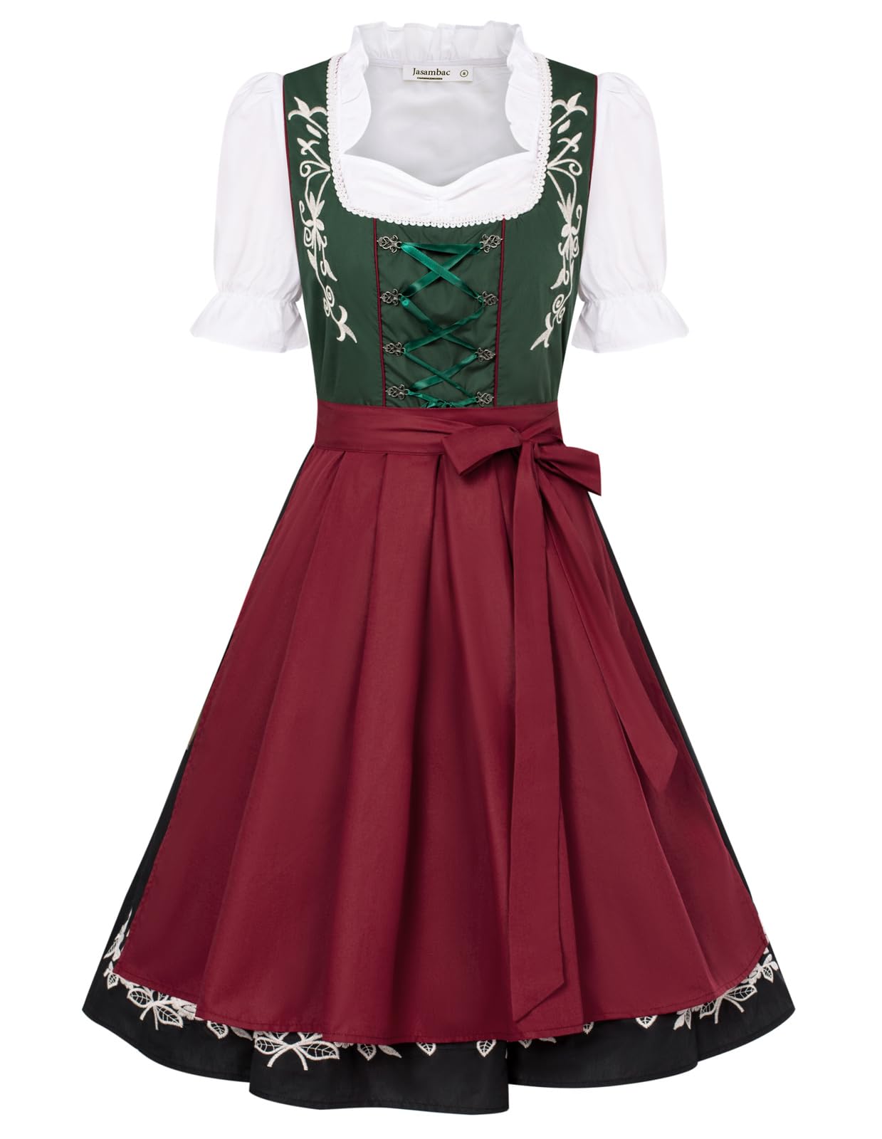 JASAMBAC Vestido tirolés para Mujer, 3 Piezas, Oktoberfest, Traje tirolés, Vestido tirolés, Carnaval, Oktoberfest, Fiesta