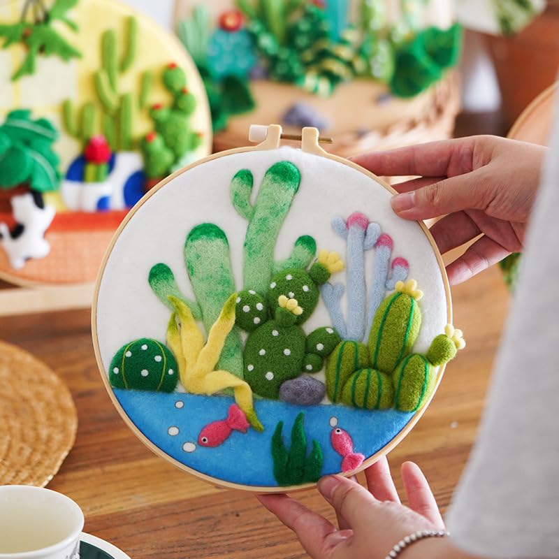 Image of Wonafa DIY Wool Needle Felt Starter Kit, Beginner Needle Felt Kit with Wool Felt Bag, Felts Needles, Photo Frame, Foam Mat, Felts Cloth and Instructions for Home Decor, Art Crafts (Style 5)